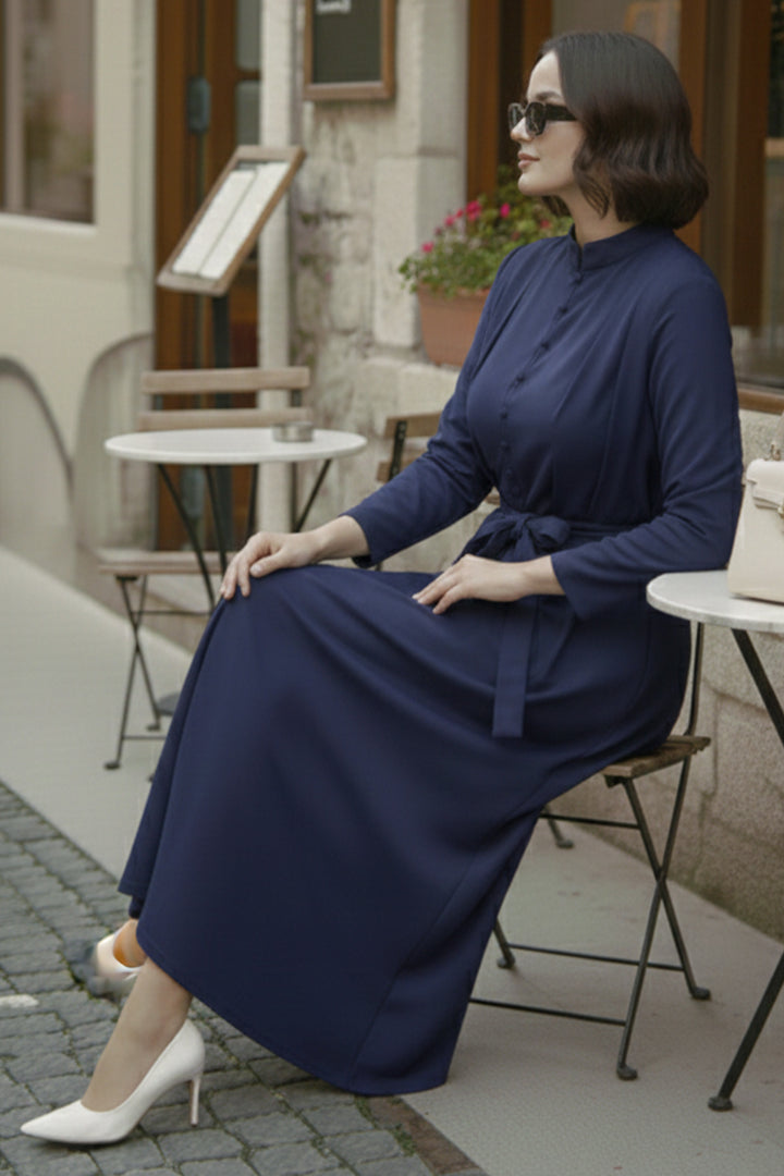 BNG Women Düğmeli Tesettür Elbise N7204 Lacivert - Parker