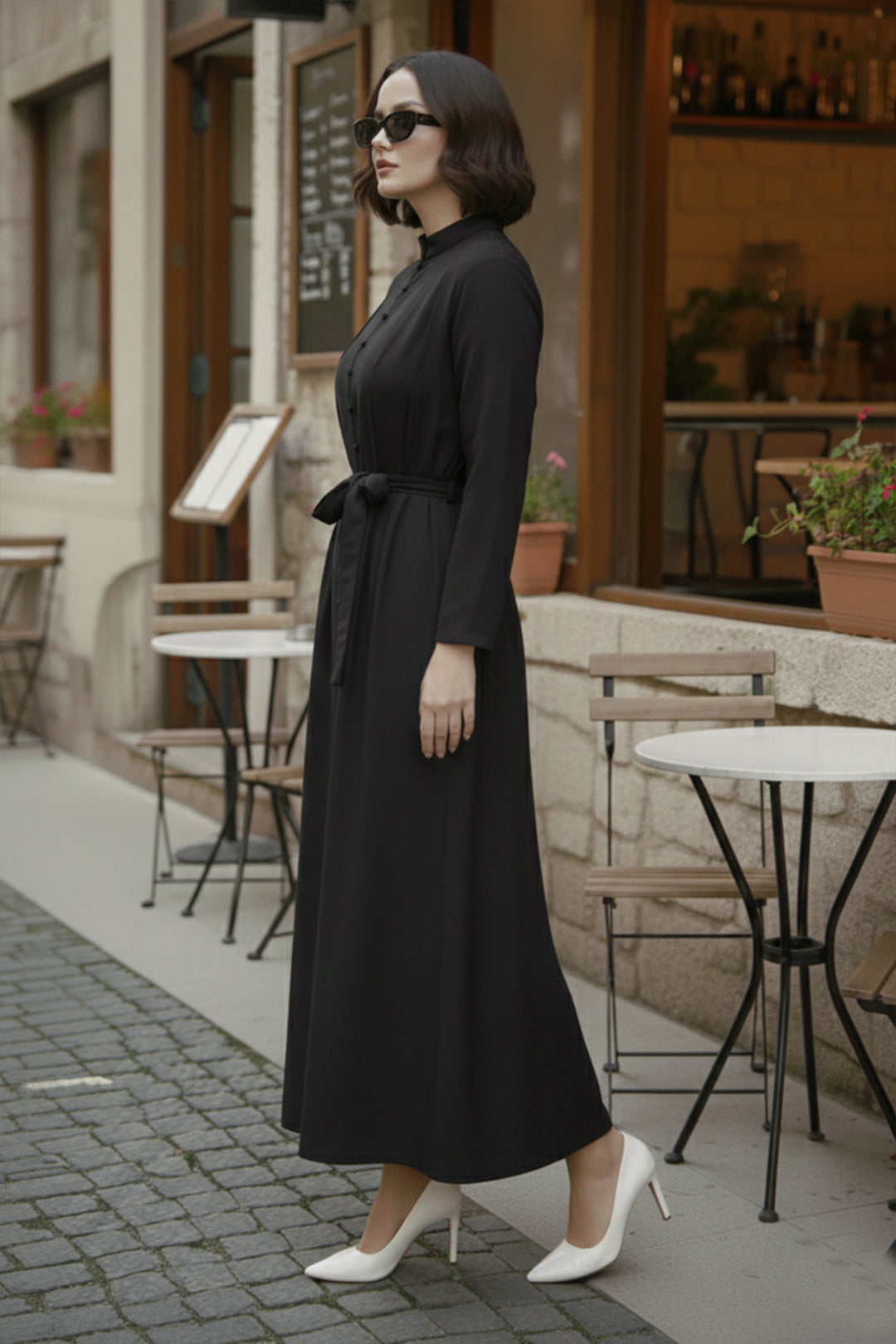 BNG Women Düğmeli Tesettür Elbise N7204 Siyah - Le Cannet