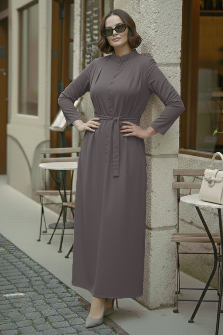 BNG Women Düğmeli Tesettür Elbise N7204 Vizon - Fond du Lac