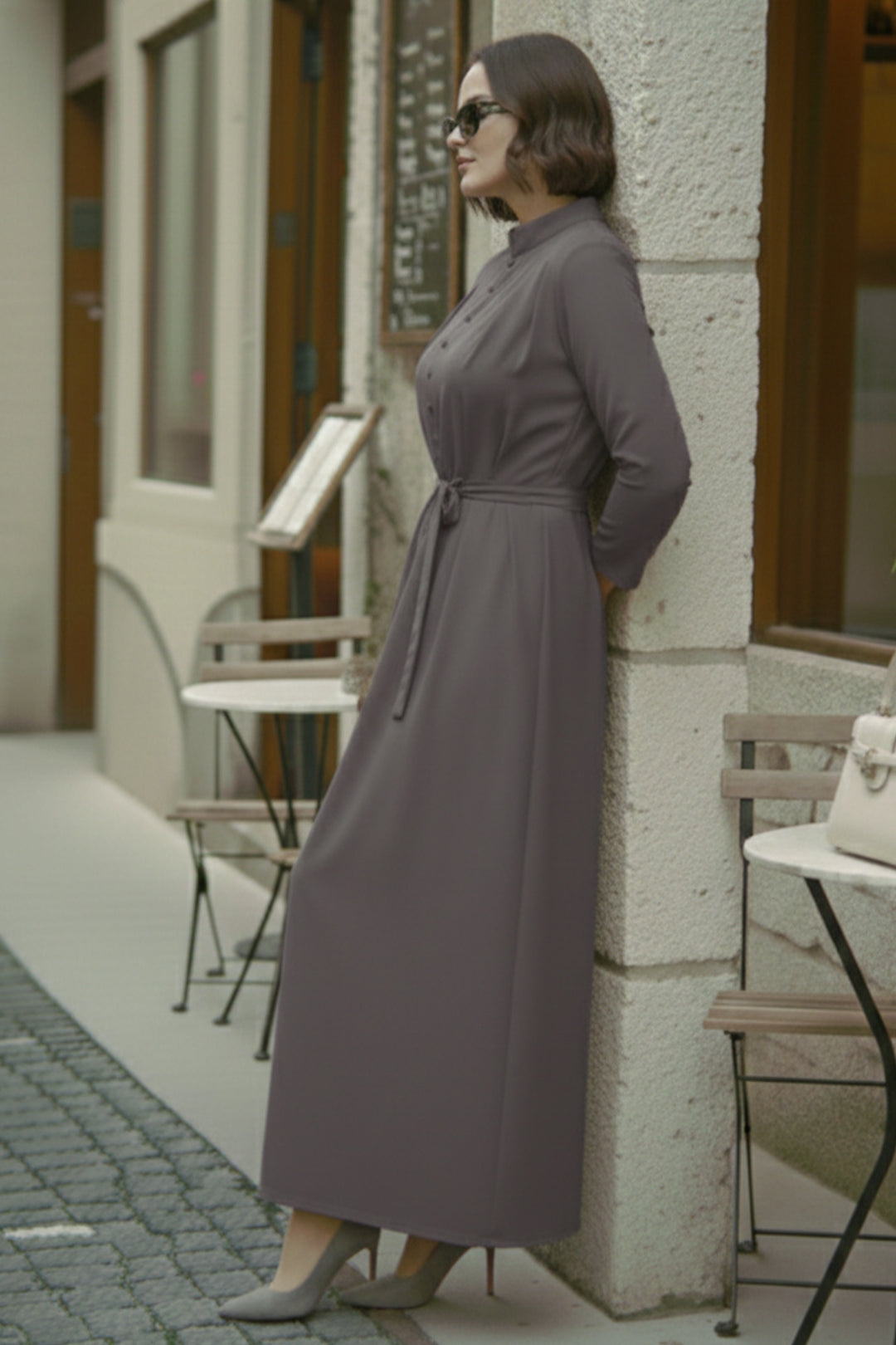 BNG Women Düğmeli Tesettür Elbise N7204 Vizon - Fond du Lac