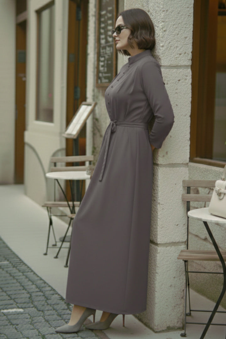BNG Women Düğmeli Tesettür Elbise N7204 Vizon - Fond du Lac