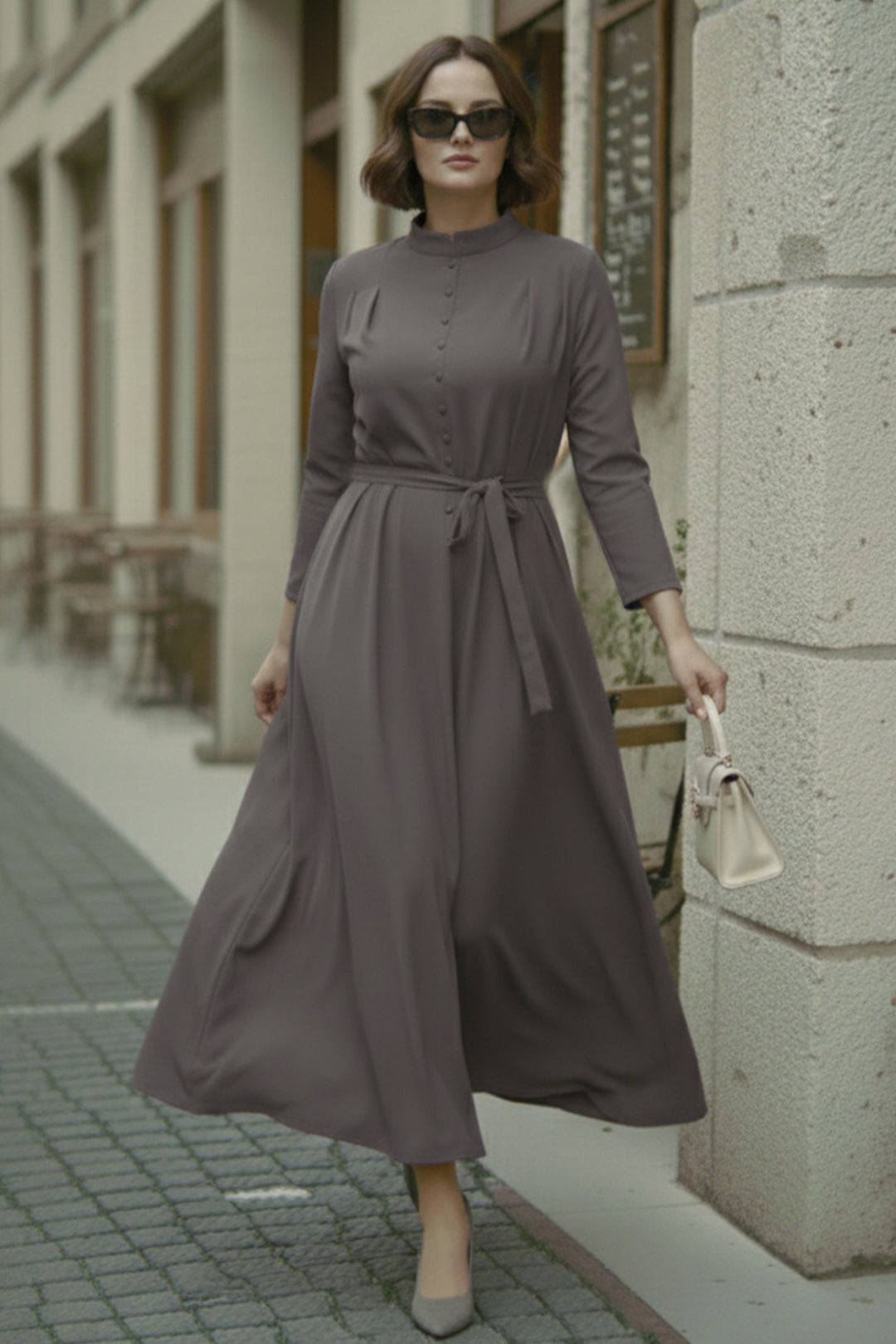 BNG Women Düğmeli Tesettür Elbise N7204 Vizon - Fond du Lac