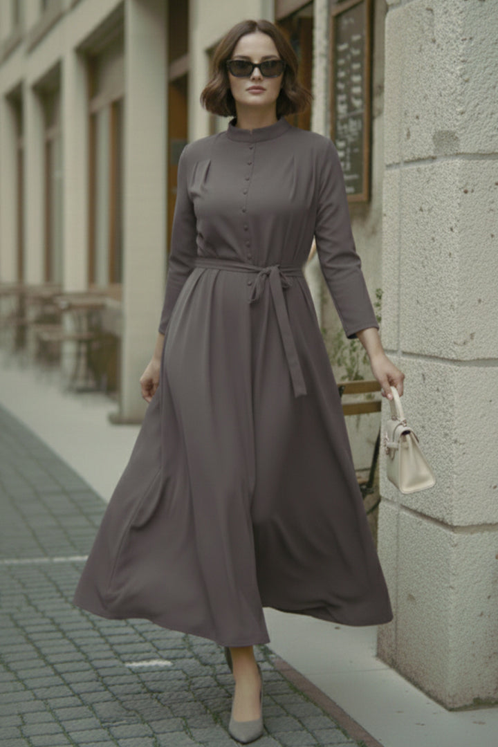 BNG Women Düğmeli Tesettür Elbise N7204 Vizon - Fond du Lac
