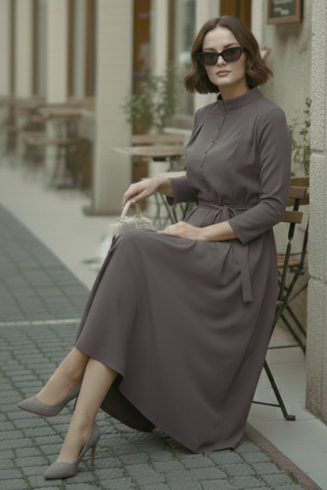 BNG Women Düğmeli Tesettür Elbise N7204 Vizon - Fond du Lac