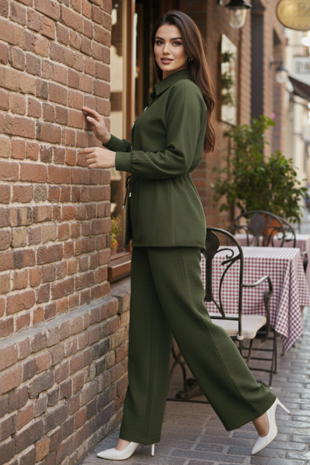 BNG Women Düğmeli Ikili Takım N7164 Haki - Muskogee