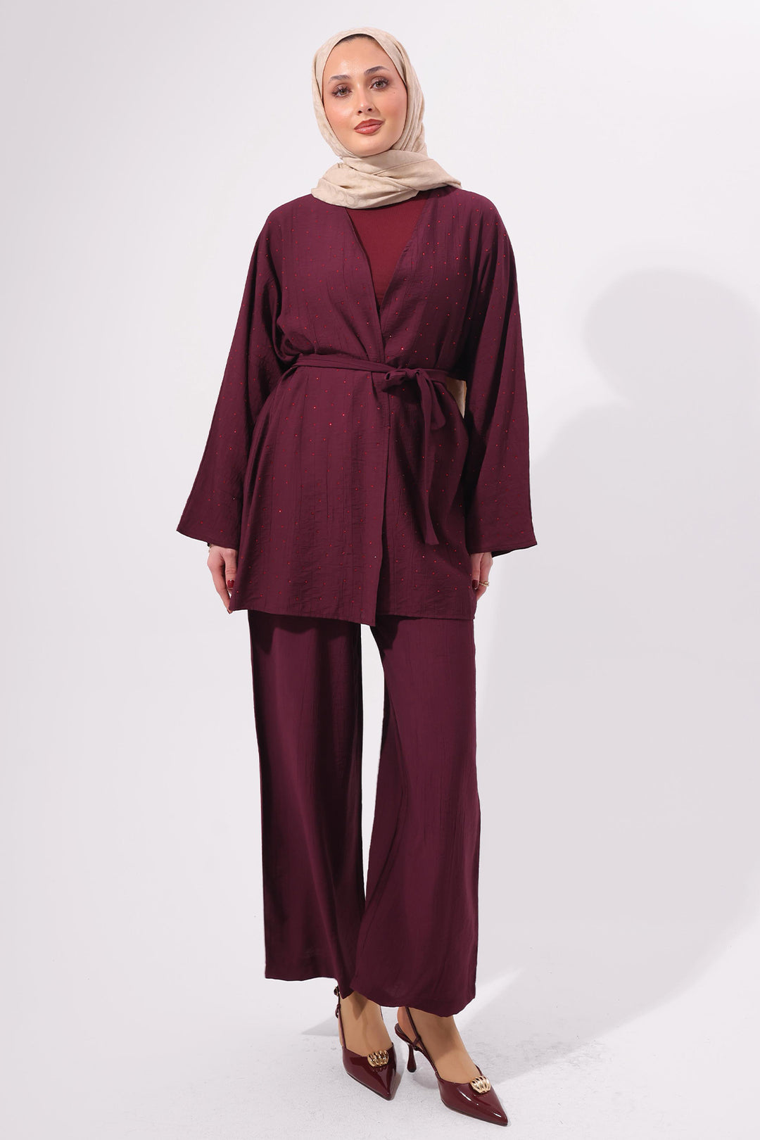 BNG Women Taşlı İkili Takım N7157 Bordo - Towson