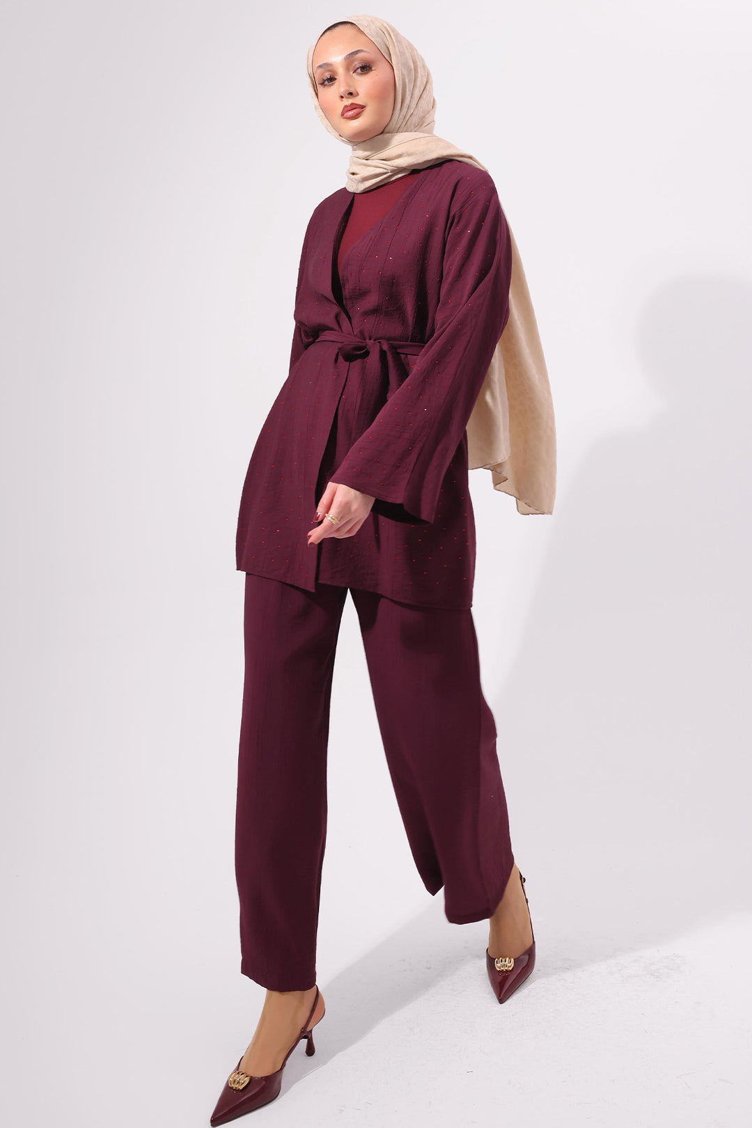 BNG Women Taşlı İkili Takım N7157 Bordo - Towson