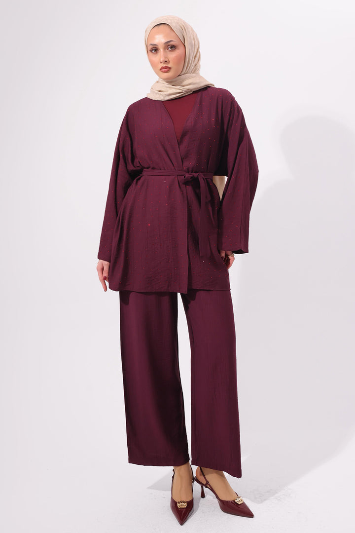 BNG Women Taşlı İkili Takım N7157 Bordo - Towson
