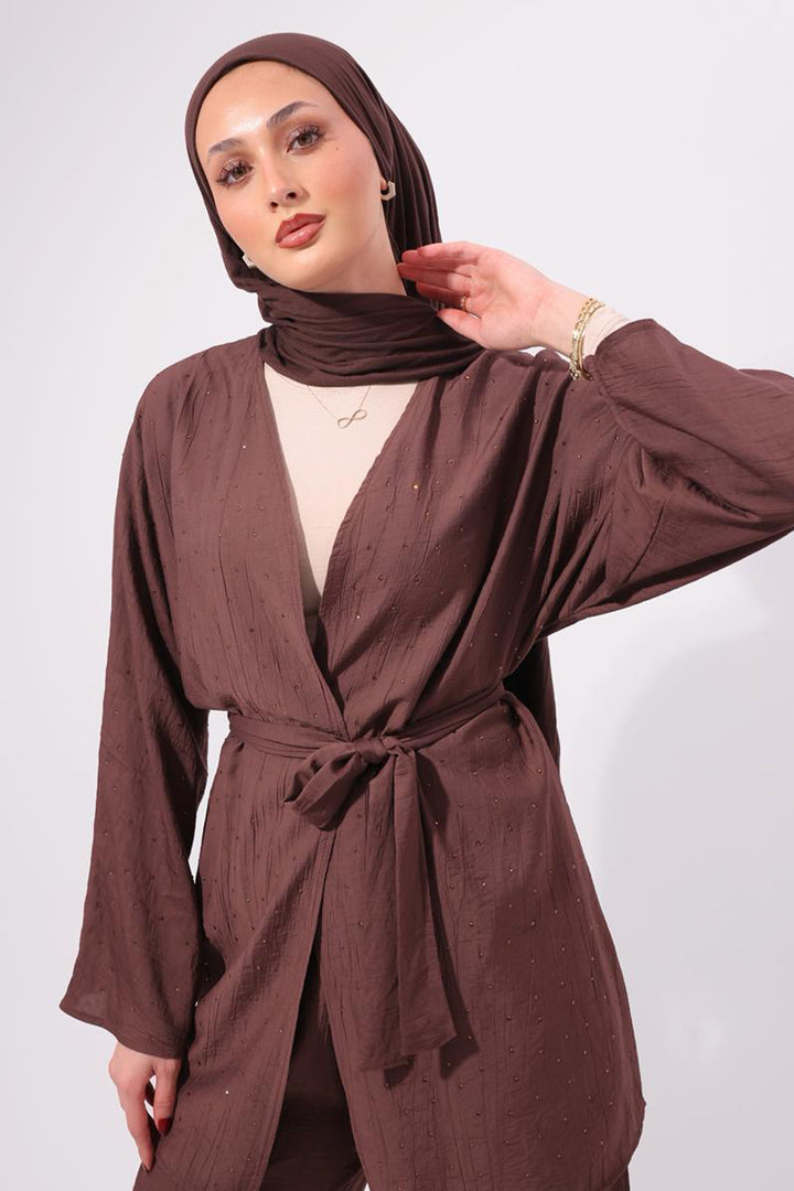 BNG Women Taşlı İkili Takım N7157 Kahverengi - Mitrovicë