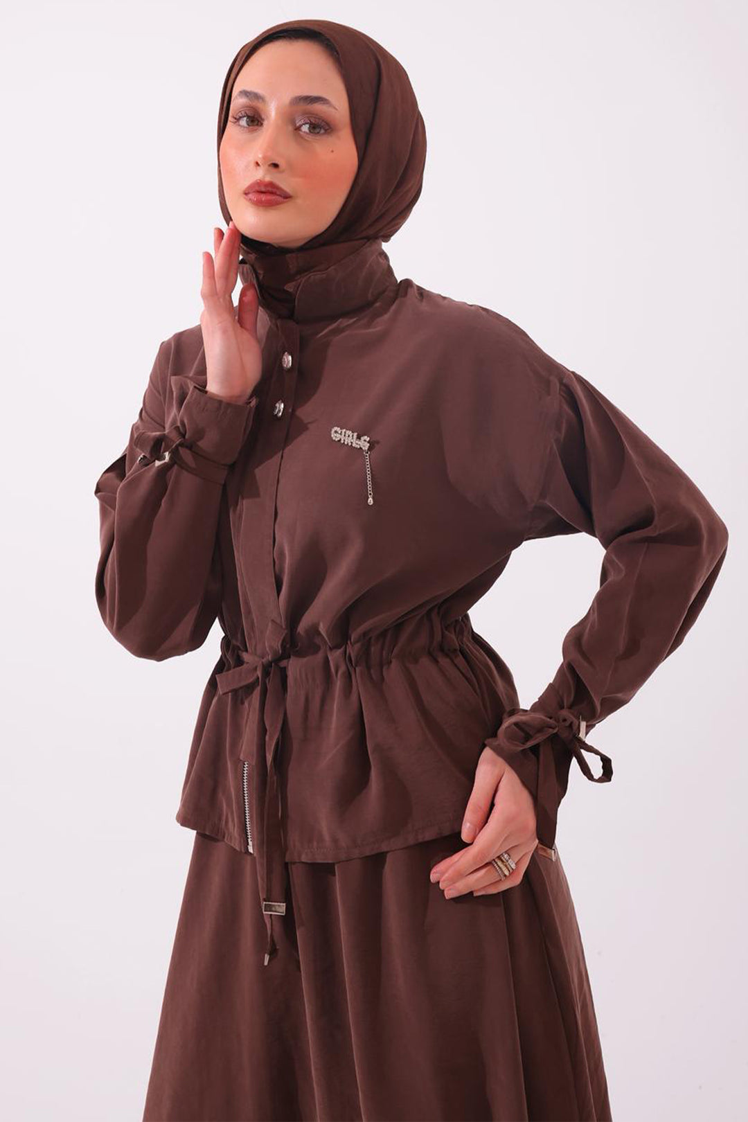 BNG Women Broşlu İkili Takım N7192 Kahverengi - Acámbaro