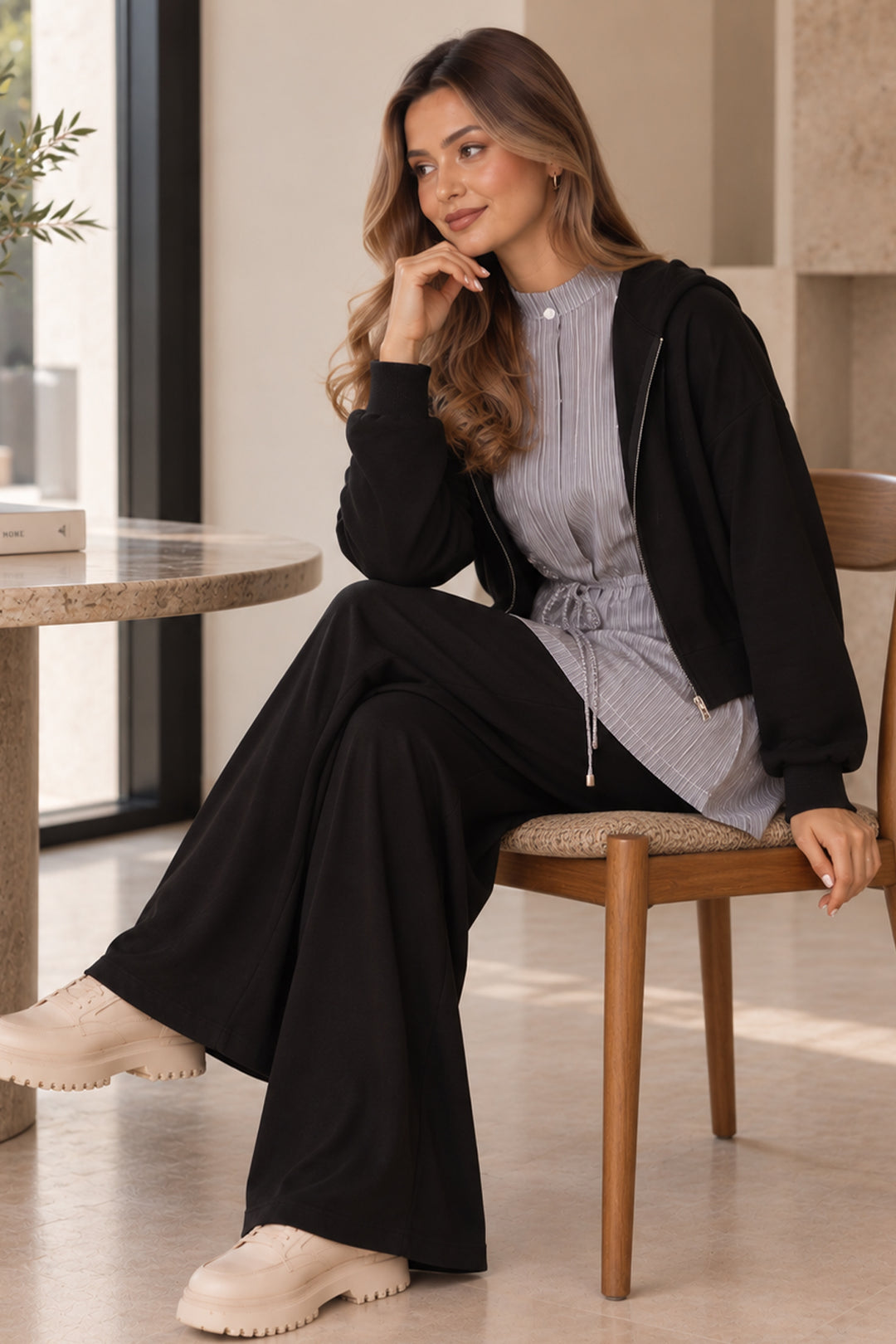 BNG Women Çizgili Üçlü Modal Takım N8309 Siyah - Lawrence