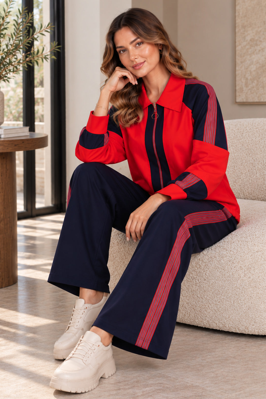 BNG Women Basic Şeritli İkili Takım N8316 Kırmızı - Vila Real