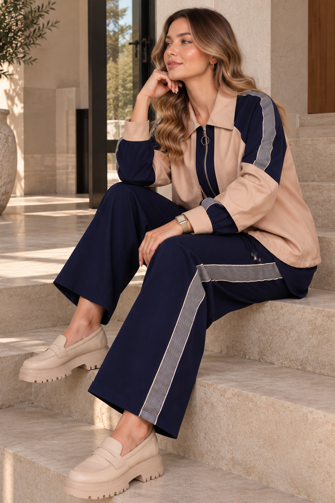 BNG Women Basic Şeritli İkili Takım N8316 Lacivert - Glendale