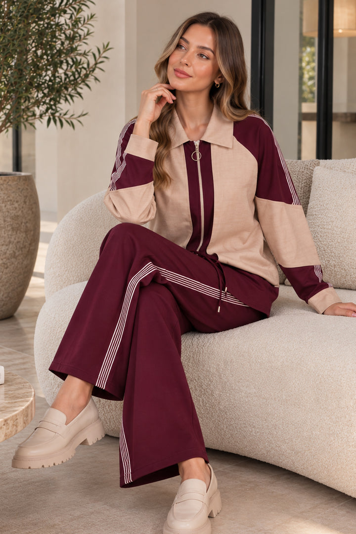 BNG Women Basic Şeritli İkili Takım N8316 Mürdüm - Markham