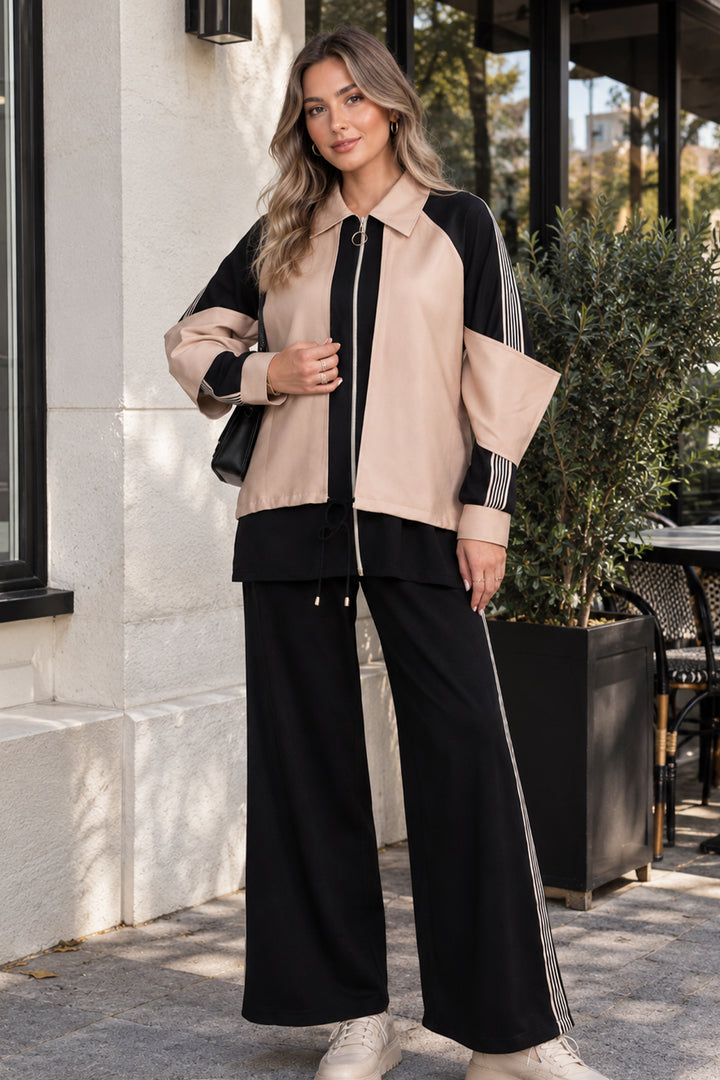 BNG Women Basic Şeritli İkili Takım N8316 Siyah - Sammamish