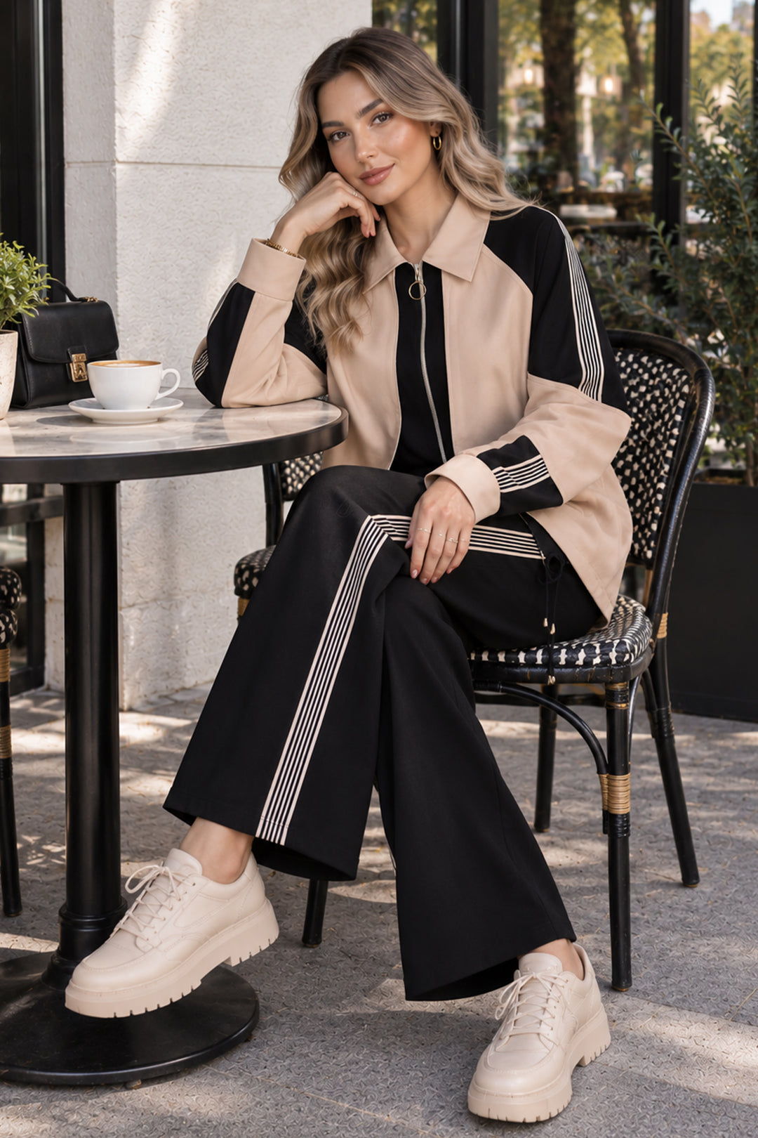 BNG Women Basic Şeritli İkili Takım N8316 Siyah - Sammamish