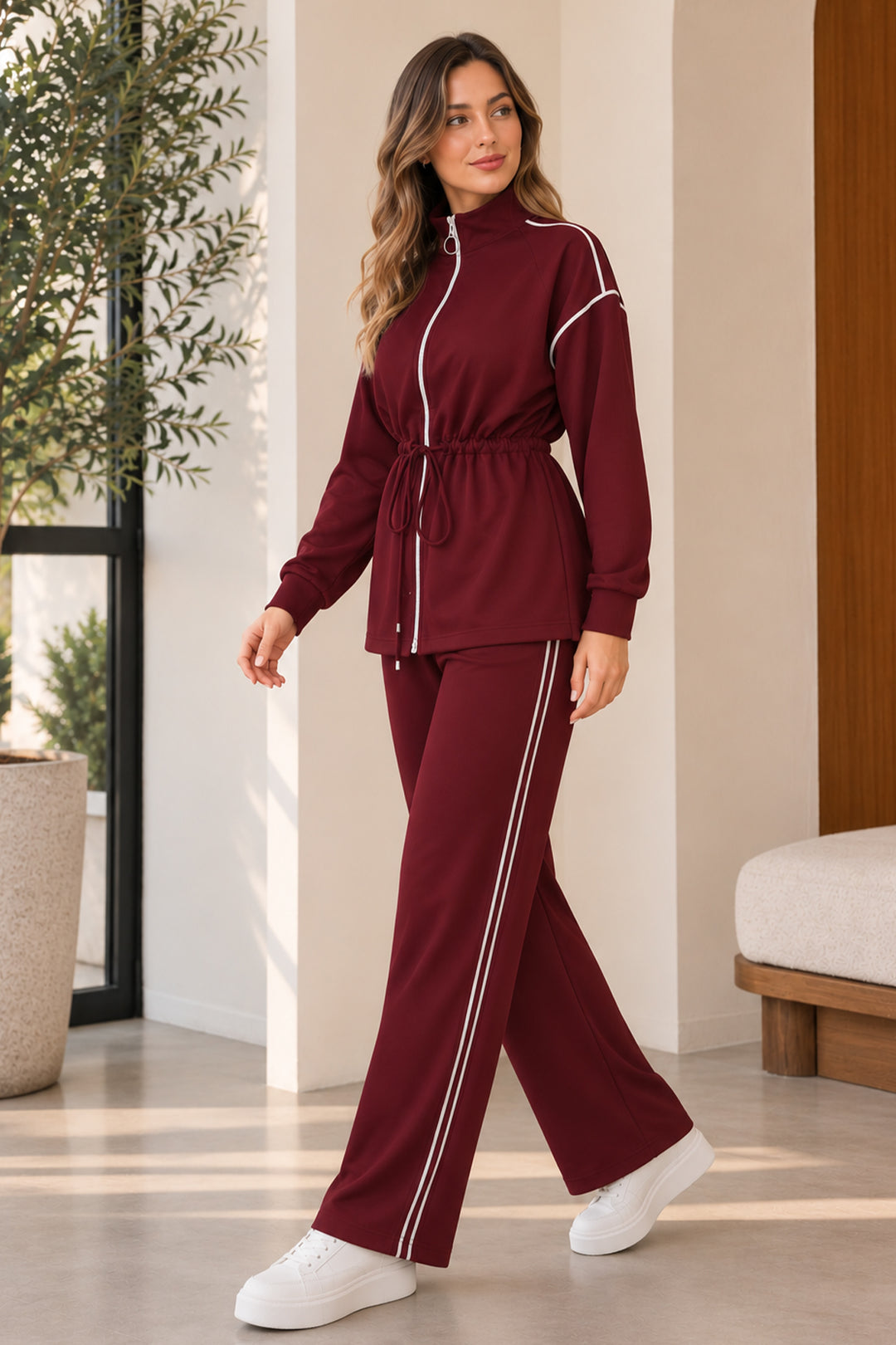 BNG Women Fermuarlı  Modal İkili Takım N8291 Mürdüm - Quinte West