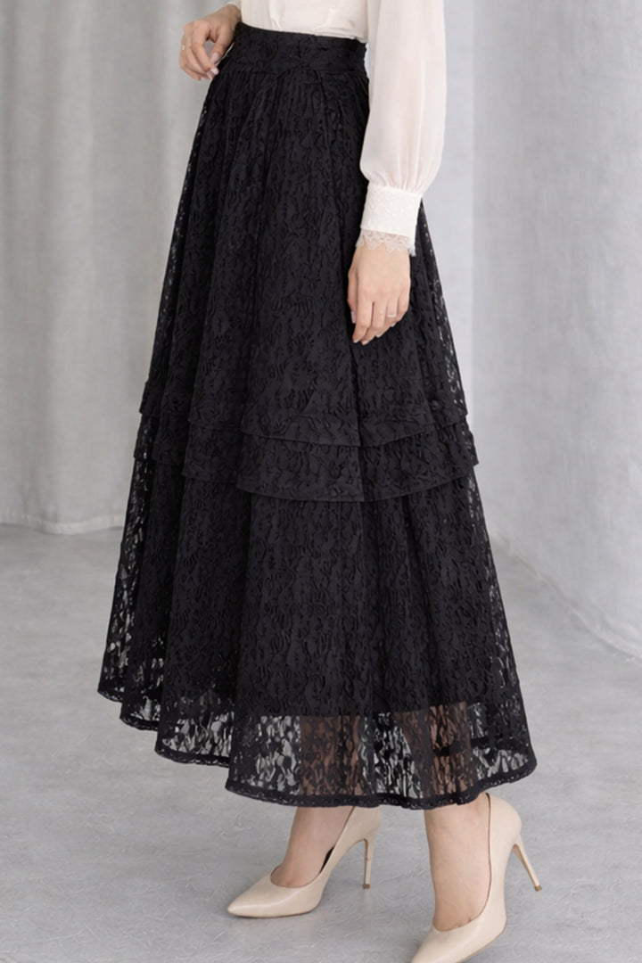 BNG Women Katlı Dantelli Etek N2685 Siyah - Morecambe