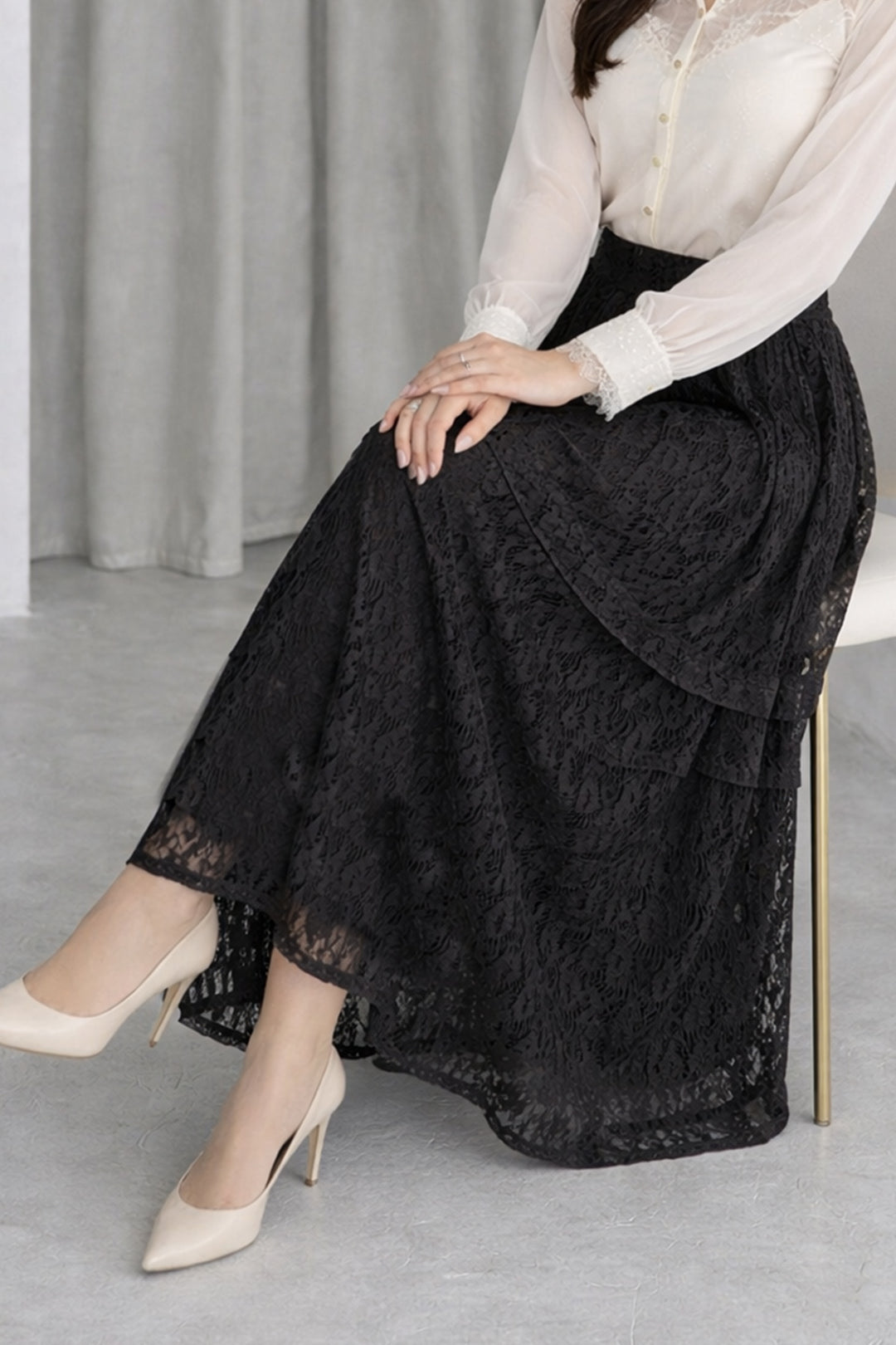BNG Women Katlı Dantelli Etek N2685 Siyah - Morecambe