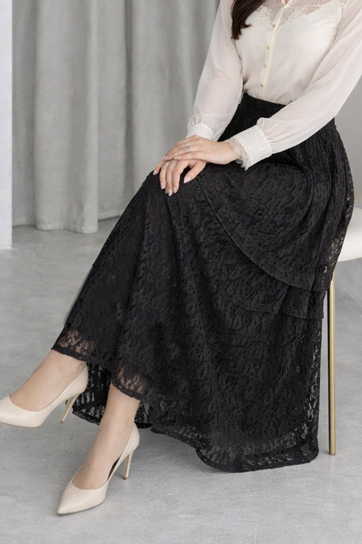 BNG Women Katlı Dantelli Etek N2685 Siyah - Morecambe