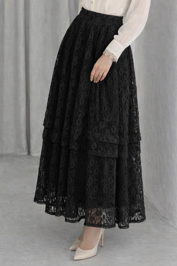 BNG Women Katlı Dantelli Etek N2685 Siyah - Morecambe