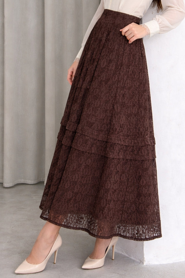 BNG Women Katlı Dantelli Etek N2685 Kahverengi - Central Coast