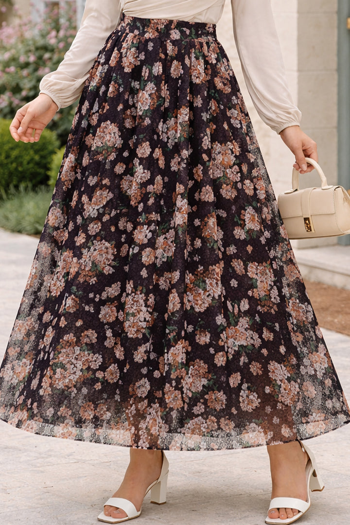 BNG Women Dantel Baskılı Etek N2694 Bordo - Braga