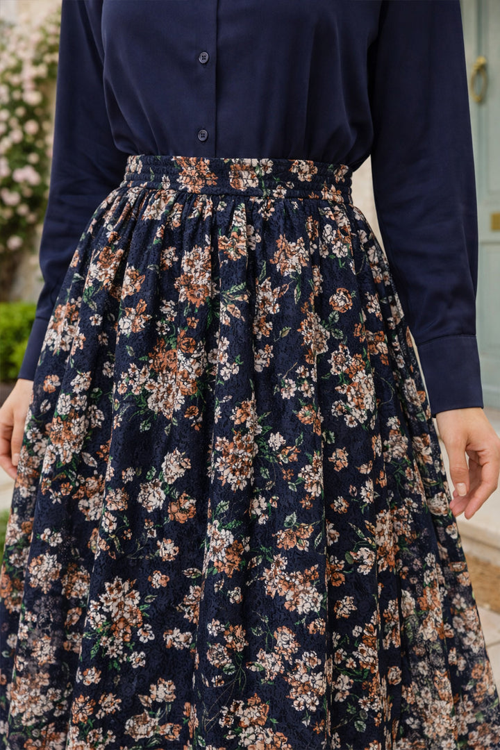 BNG Women Dantel Baskılı Etek N2694 Lacivert - Dreieich