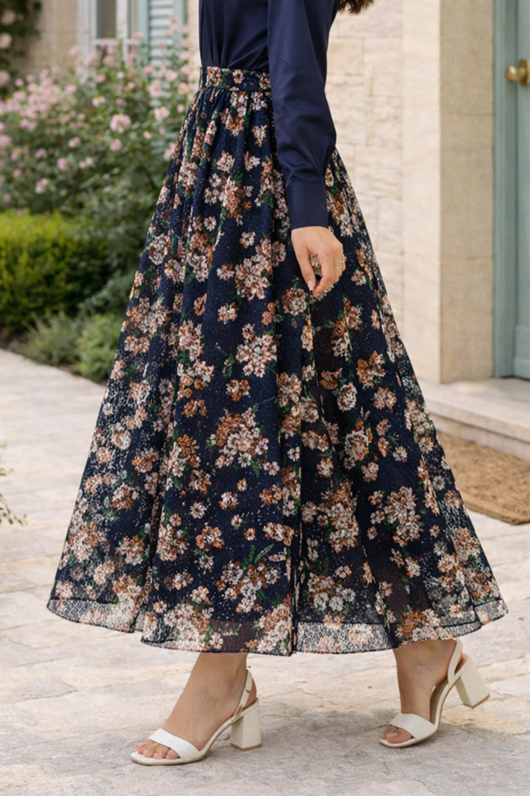 BNG Women Dantel Baskılı Etek N2694 Lacivert - Dreieich