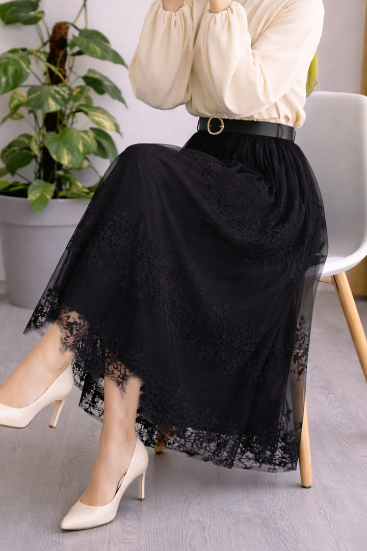 BNG Women Flok Tül Etek N2698 Siyah - San Gabriel