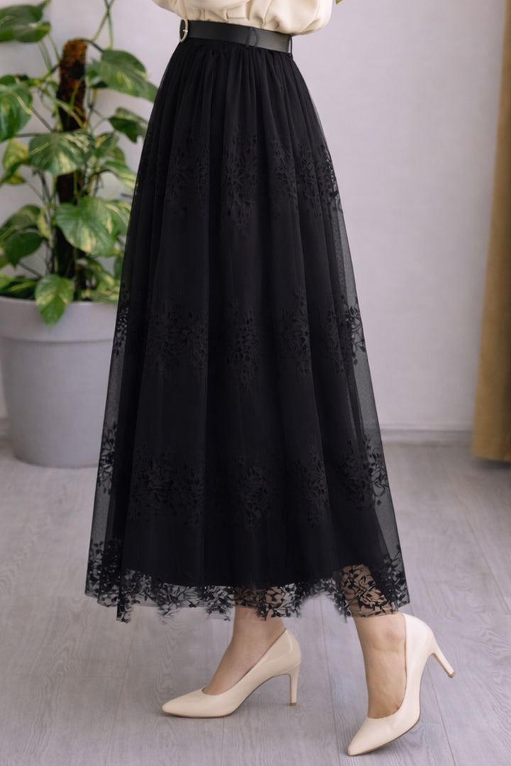 BNG Women Flok Tül Etek N2698 Siyah - San Gabriel
