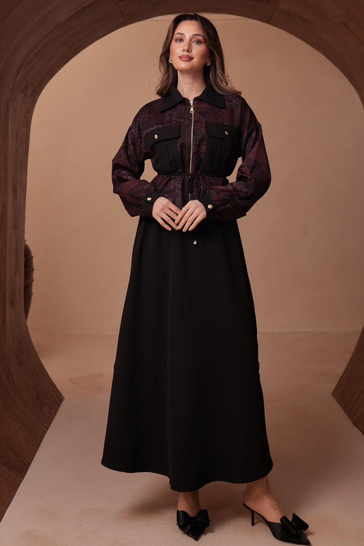 BNG Women Desenli Ceket Takım N2713 Mürdüm - Palatine