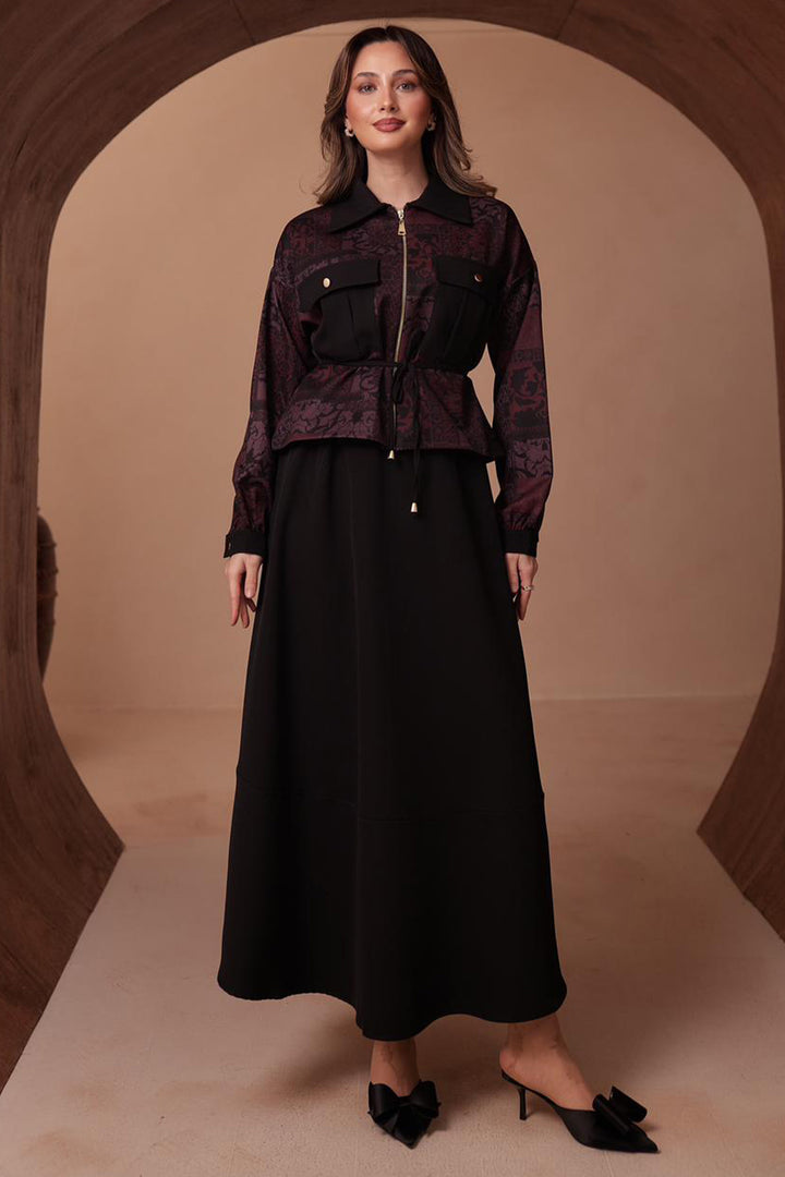 BNG Women Desenli Ceket Takım N2713 Mürdüm - Palatine