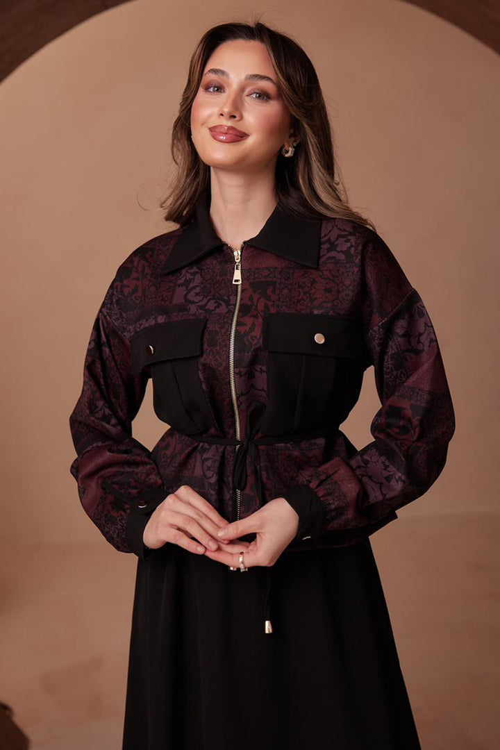 BNG Women Desenli Ceket Takım N2713 Mürdüm - Palatine