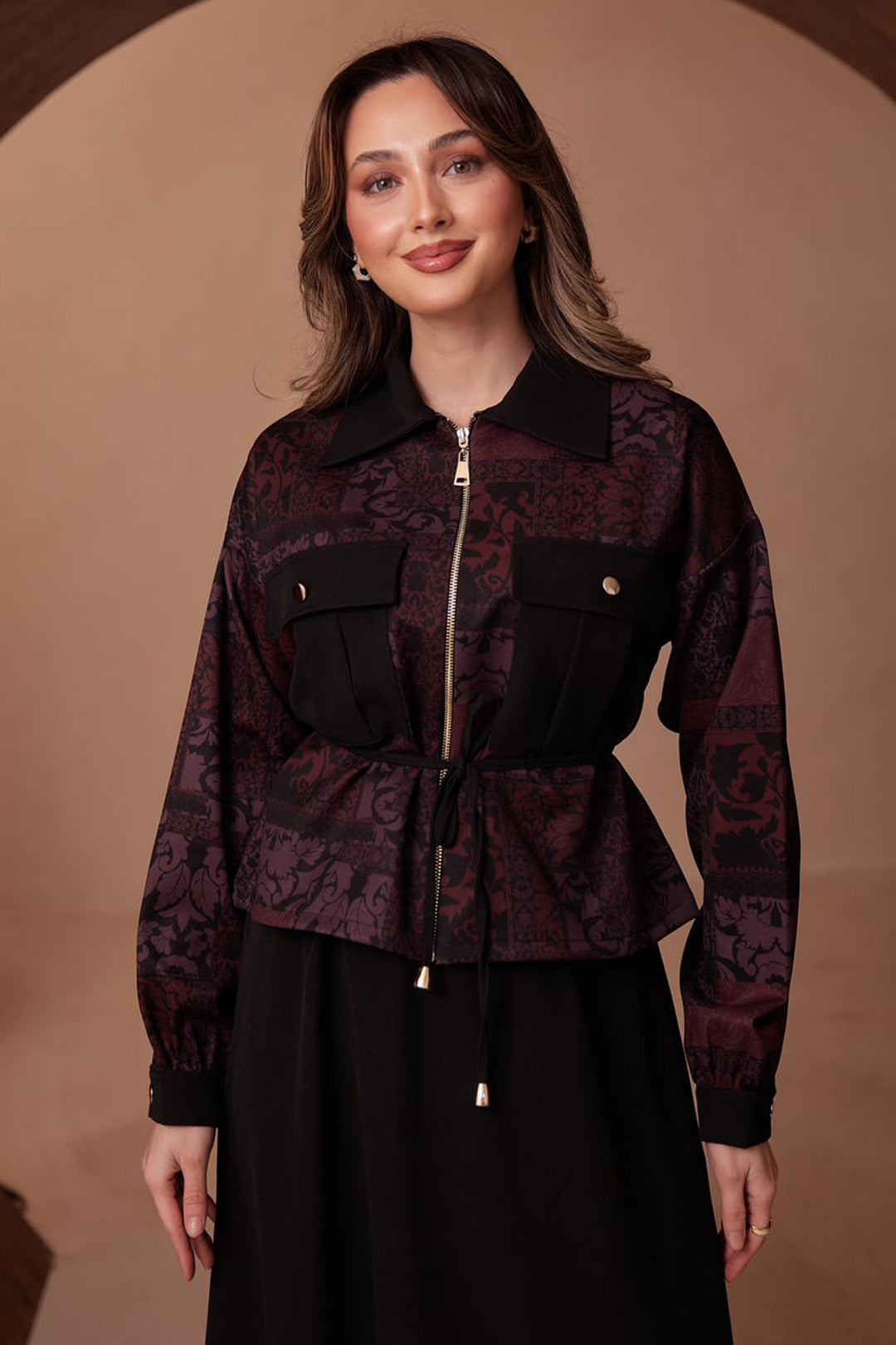 BNG Women Desenli Ceket Takım N2713 Mürdüm - Palatine