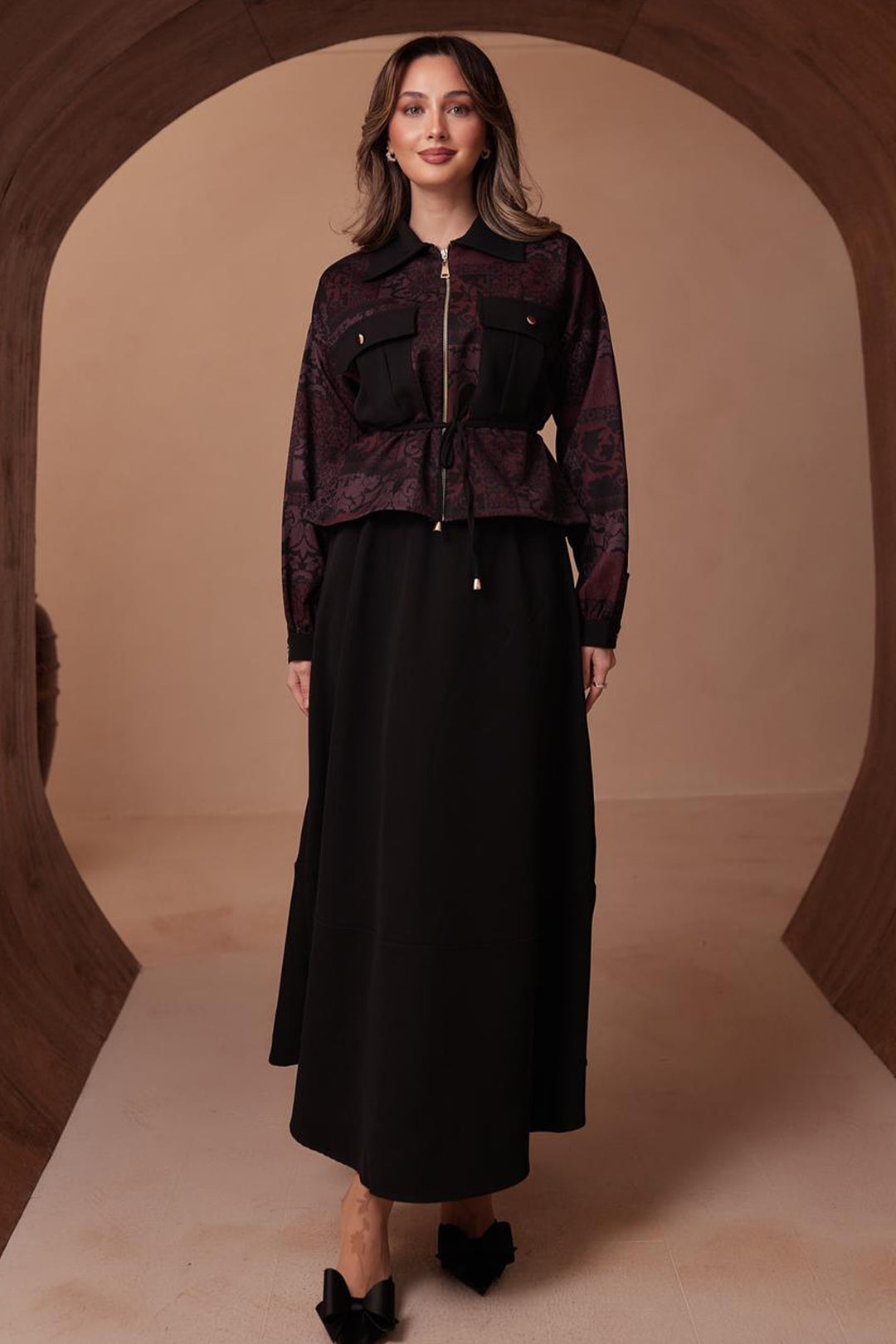 BNG Women Desenli Ceket Takım N2713 Mürdüm - Palatine