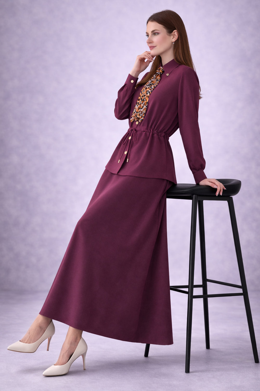 BNG Women Fularlı İkili Takım N7193 Bordo - Margate