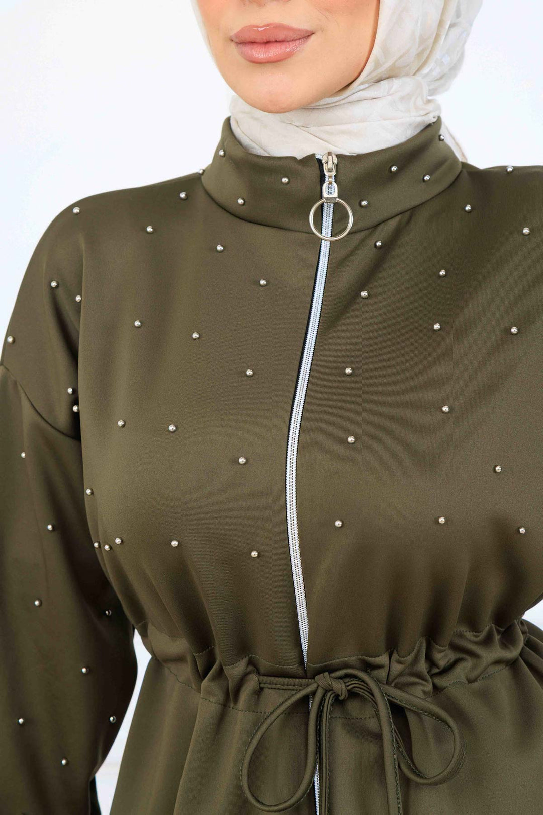 BNG Women Bead-Detailed Scuba Two-Piece Set N5361 Khaki - Salinas Victoria