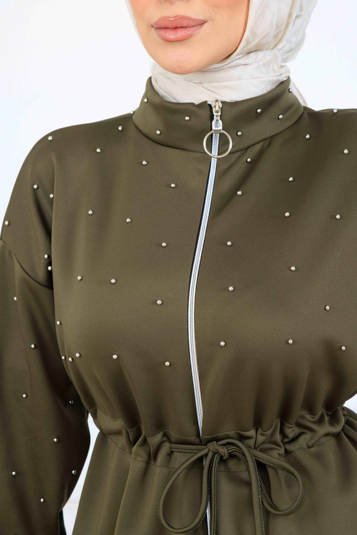 BNG Women Bead-Detailed Scuba Two-Piece Set N5361 Khaki - Salinas Victoria