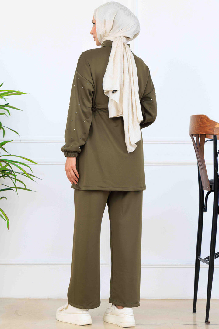 BNG Women Bead-Detailed Scuba Two-Piece Set N5361 Khaki - Salinas Victoria