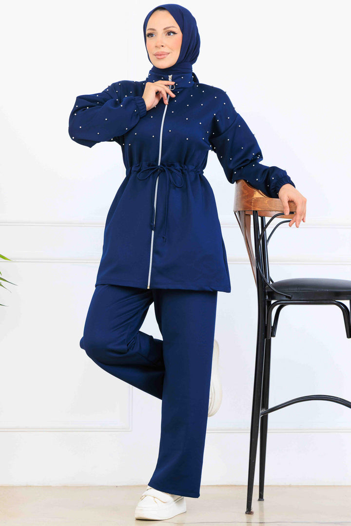 BNG Women Bead-Detailed Scuba Two-Piece Set N5361 Navy - Moorhead