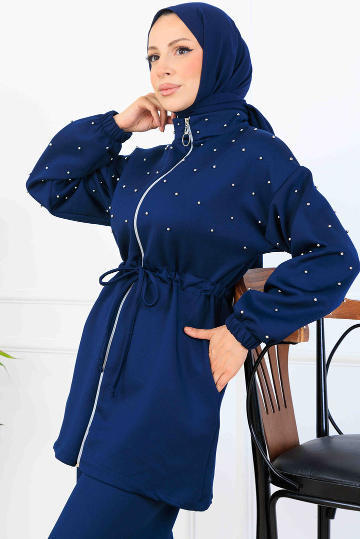 BNG Women Bead-Detailed Scuba Two-Piece Set N5361 Navy - Moorhead