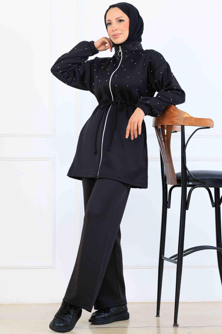 BNG Women Bead-Detailed Scuba Two-Piece Set N5361 Black - Chiclana de la Frontera