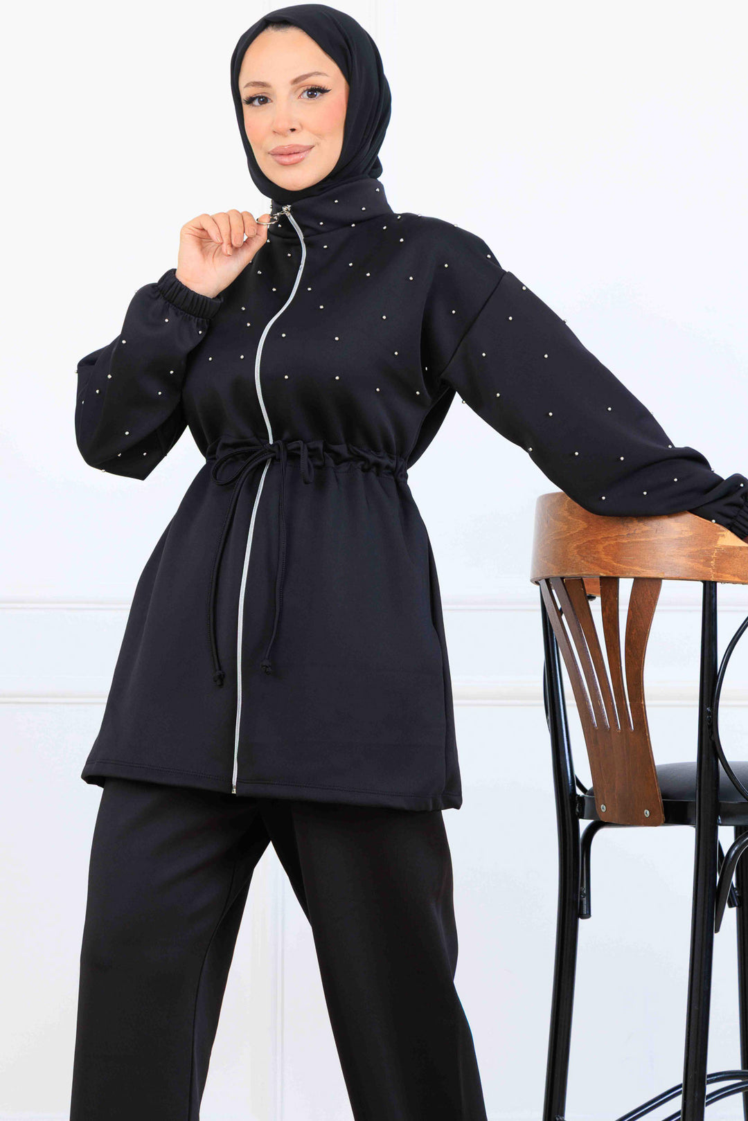 BNG Women Bead-Detailed Scuba Two-Piece Set N5361 Black - Belleville