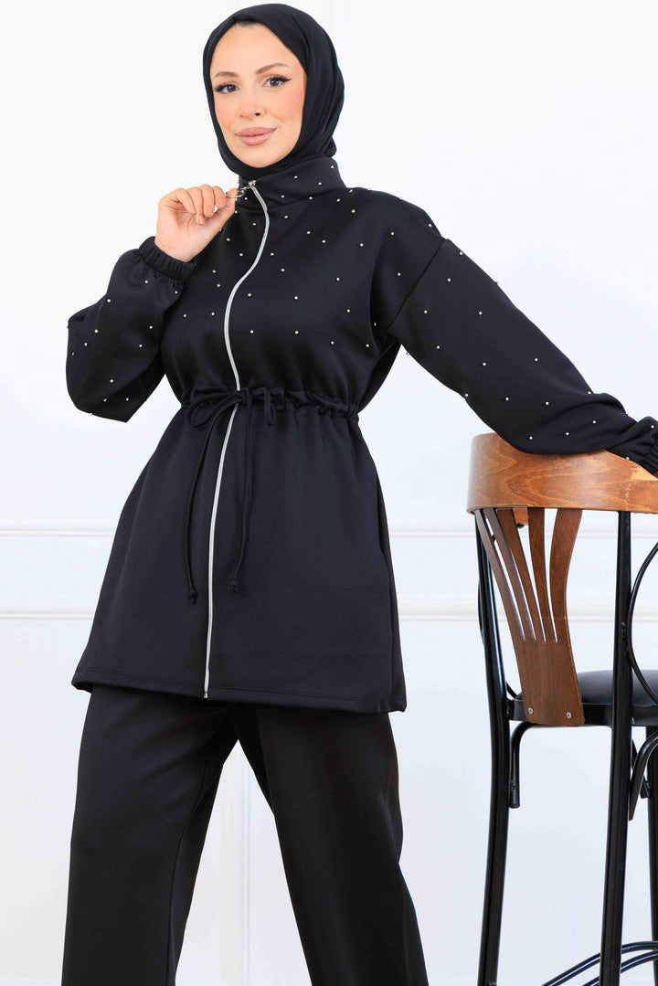 BNG Women Bead-Detailed Scuba Two-Piece Set N5361 Black - Belleville