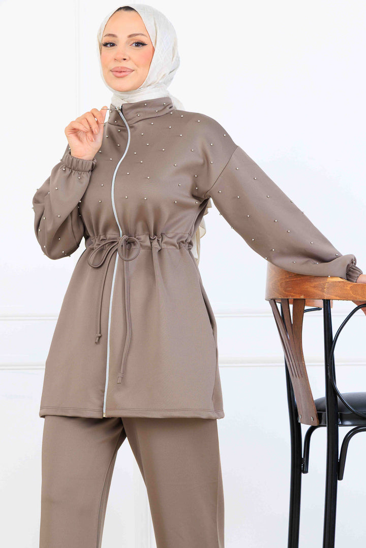 BNG Women Bead-Detailed Scuba Two-Piece Set N5361 Mink - Springfield