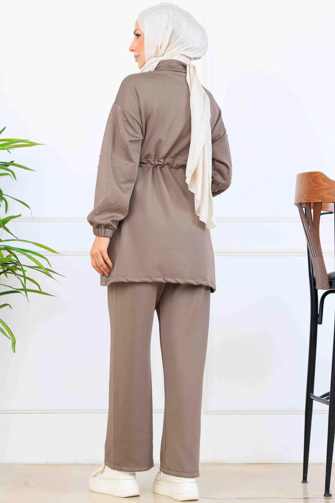 BNG Women Bead Detailed Scuba Two Piece Set N5361 Mink - Leesburg