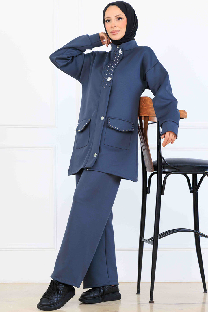 BNG Women Bead-Detailed Scuba Two-Piece Set N5334 Anthracite - Figueira da Foz