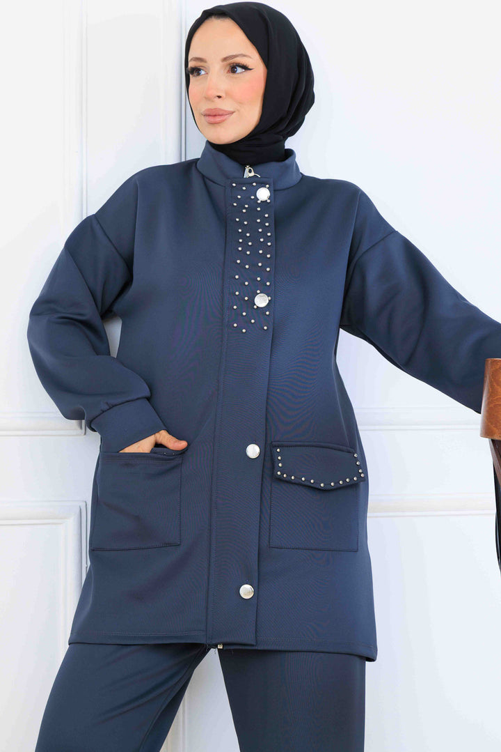 BNG Women Bead-Detailed Scuba Two-Piece Set N5334 Anthracite - Figueira da Foz