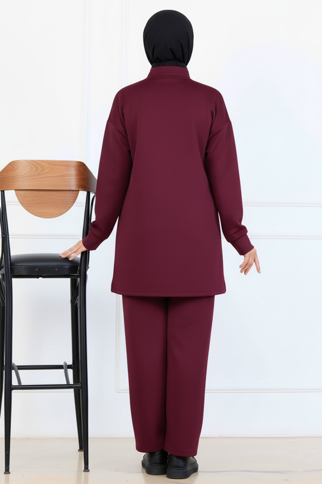 BNG Women Bead Detailed Scuba Two Piece Set N5334 Burgundy - Rheden